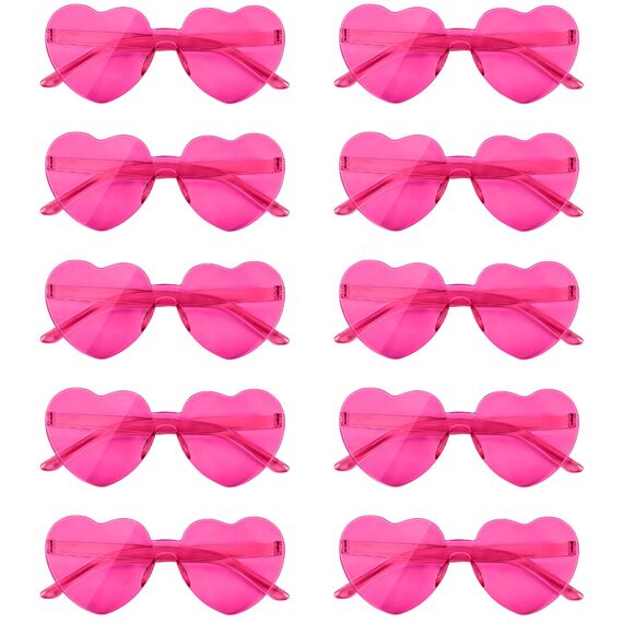 NACHLYNN 10 Paar Herz Sonnenbrille Rosenrot Farben Randlose Herzförmige Sonnenbrille für Damen Transparente Bonbonfarbene Herzbrille für Valentinstag Partygeschenke