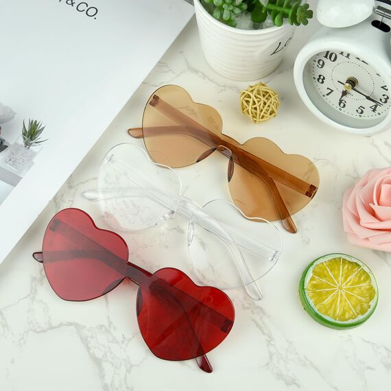 NACHLYNN 12 Brillen Herz-Sonnenbrillen für Damen 12 Farben Randlose Herzförmige Sonnenbrille Transparente Bonbonfarbene Herzbrille für Partygeschenke