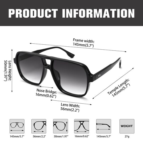 COASION Retro Sonnenbrille für Damen Herren - XL Übergroß 70er Jahre Sonnenbrille UV400 Schutz Trendy Double Brücke Rahmen Brille