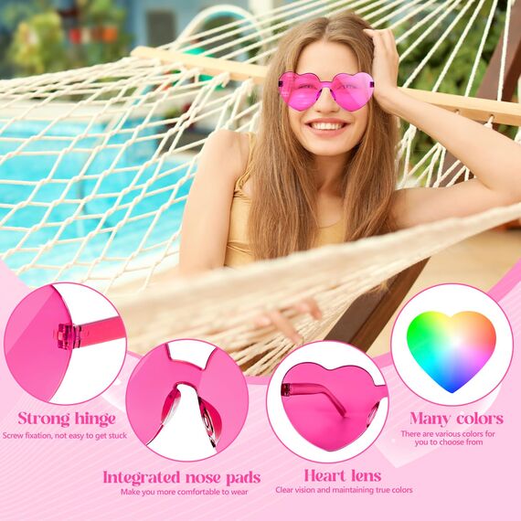 NACHLYNN 10 Paar Herz Sonnenbrille Rosenrot Farben Randlose Herzförmige Sonnenbrille für Damen Transparente Bonbonfarbene Herzbrille für Valentinstag Partygeschenke