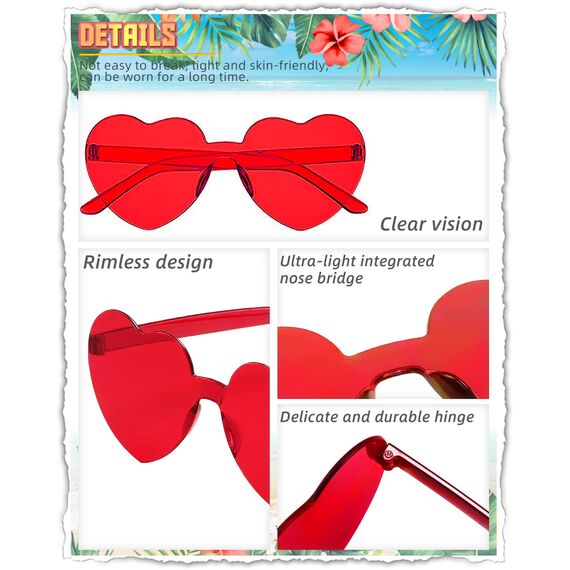 14 Paar Randlose Sonnenbrillen in Herzform, rahmenlose Herz-Sonnenbrillen, transparente, bonbonfarbene Gläser, getönte Brillen, Junggesellenabschiedsgeschenke, 14 Farben