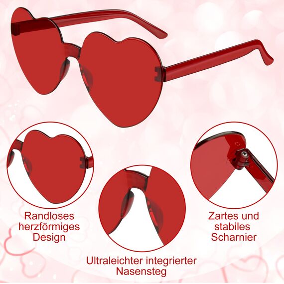 BOUBONI 14 Stück Herz Sonnenbrille für Damen Randlose Herzbrille Transparente Bonbonfarbene Herzchen Sonnenbrille für Partygeschenke (14 Farben)