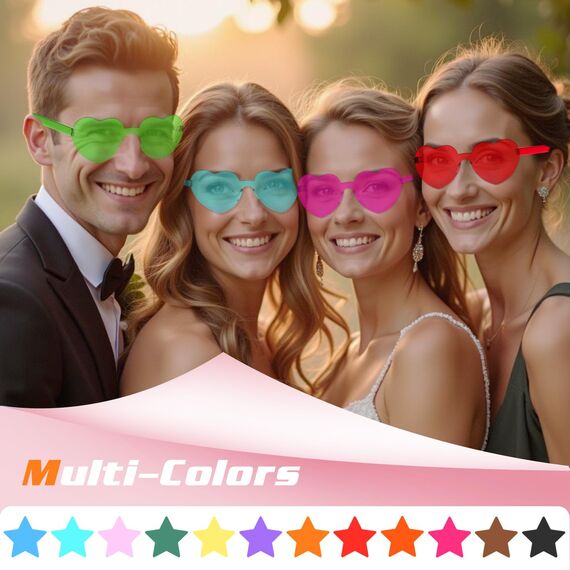 CHRORINE 8/16/24 Paar herzförmige Sonnenbrillen randlos Herz Glasse Transparent Bonbonfarben für Gastgeschenke (8, Mehrere Farben)