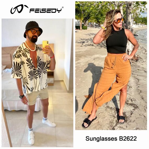 FEISEDY Retro 70er Jahre Sonnenbrille Damen Herren Vintage Flache Quadratische Brille mit UV400-Schutz B2622