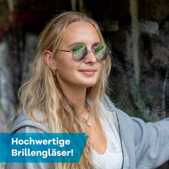 Netrox Runde Sonnenbrille im Retro-Stil mit Metallrahmen + Etui und Microfaserbeutel - UV400-Schutz - Vintage Unisex Herren und Damen - Sonnenbrillen, Gläser verspiegelt, Sunglasses, rund, silber