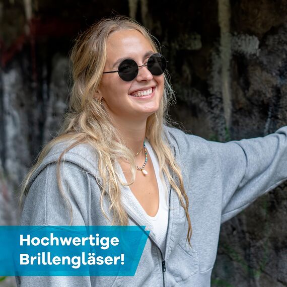 Netrox Runde Sonnenbrille im Retro-Stil mit Metallrahmen + Etui und Microfaserbeutel - UV400-Schutz - Vintage Unisex Herren und Damen - Sonnenbrillen, Gläser verspiegelt, Sunglasses, rund, schwarz