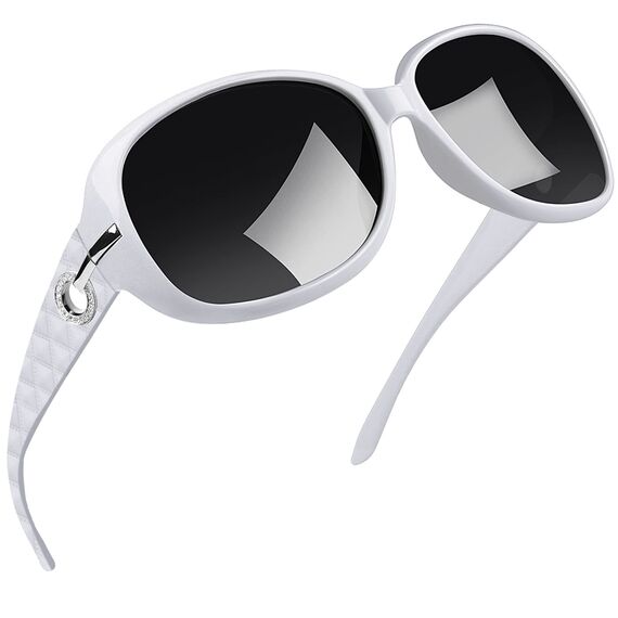 Joopin Polarisierte Sonnenbrille Damen Weiße Übergroße UV400 Damen Sonnenbrille Elegant Trendy Klassische mit XL Großer Rahmen (Weiß/schwarz)