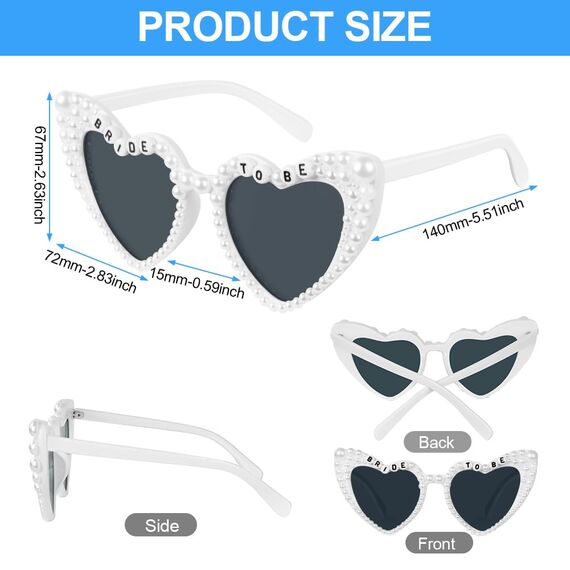 Ainiv Herz Sonnenbrille Perle, Sonnenbrille Herzform mit Perlenverzierung, UV400 Sonnenschutz und UV-Schutz Modische Retro Herz Brille für Braut Hochzeit Party, Geburtstagsfeier, Fasching, Karneval