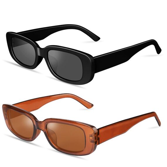Ainiv 2 Stück Vintage Rechteckige Sonnenbrille, 90er Retro Sonnenbrillen, Modische Retro-Brille mit quadratischem Rahmen, UV400 Sonnenschutz und UV-Schutz, Trendy Brille für Damen Herren