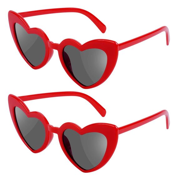 Ainiv Herz Sonnenbrille, 2 Stück Herzförmige Party-Sonnenbrille, UV400 Sonnenschutz und UV-Schutz Schwarze Graue Linse, Mode Brillen für Damen Herren Kinder Party Reise Fotoshooting (Rot)