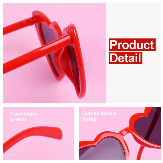 Ainiv Herz Sonnenbrille, 2 Stück Herzförmige Party-Sonnenbrille, UV400 Sonnenschutz und UV-Schutz Schwarze Graue Linse, Mode Brillen für Damen Herren Kinder Party Reise Fotoshooting (Rot)