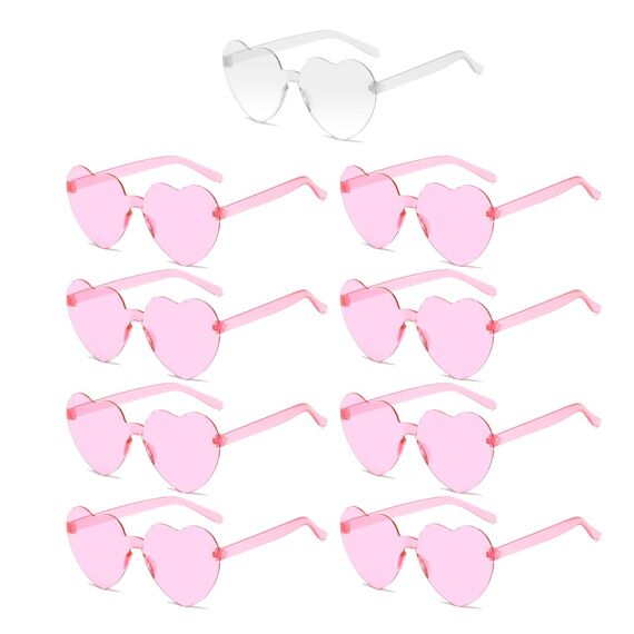 Aurasky Bride Herz Brille, JGA Partybrillen Set, 1 Braut + 8 Team Braut Brille, Bride to Be Herz Sonnenbrille, für Braut Junggesellinnenabschied Frauen Accessoires und Hochzeitsfeier (Rosa)