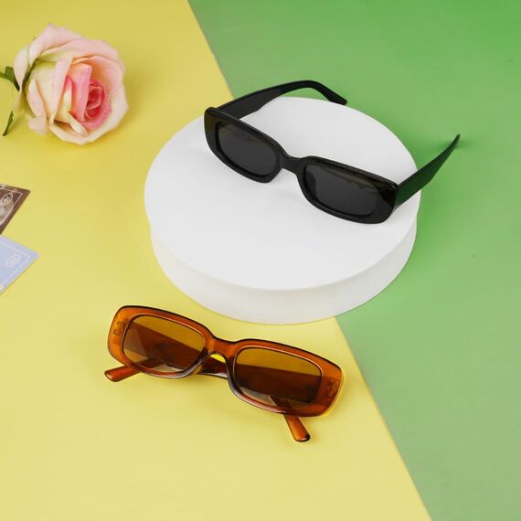 Ainiv 2 Stück Vintage Rechteckige Sonnenbrille, 90er Retro Sonnenbrillen, Modische Retro-Brille mit quadratischem Rahmen, UV400 Sonnenschutz und UV-Schutz, Trendy Brille für Damen Herren