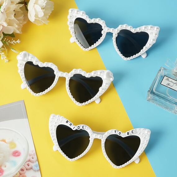 Ainiv Herz Sonnenbrille Perle, Sonnenbrille Herzform mit Perlenverzierung, UV400 Sonnenschutz und UV-Schutz Modische Retro Herz Brille für Braut Hochzeit Party, Geburtstagsfeier, Fasching, Karneval