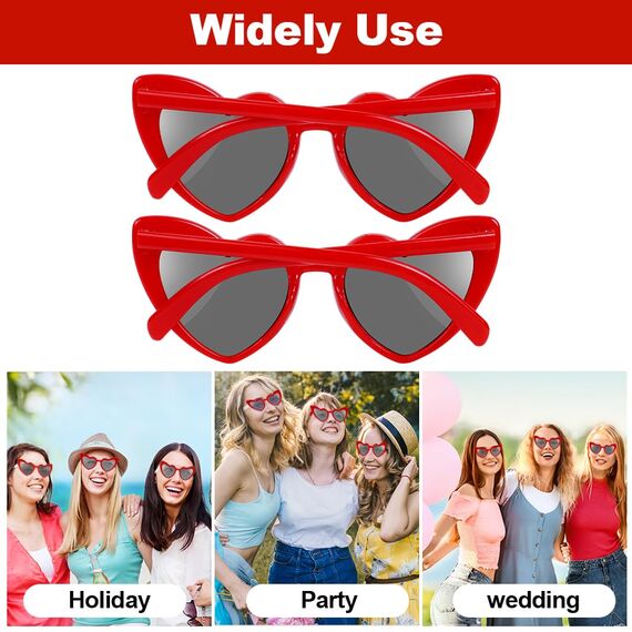Ainiv Herz Sonnenbrille, 2 Stück Herzförmige Party-Sonnenbrille, UV400 Sonnenschutz und UV-Schutz Schwarze Graue Linse, Mode Brillen für Damen Herren Kinder Party Reise Fotoshooting (Rot)