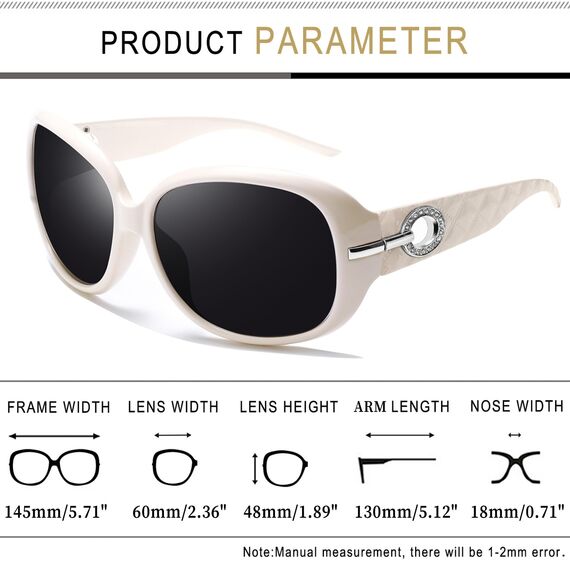 Joopin Weiße Sonnenbrille Damen Groß und Klassische Polarisierte Sonnenbrille UV400 Vintage Brillen mit XL Übergroßer Rahmen (Elegant Beige)