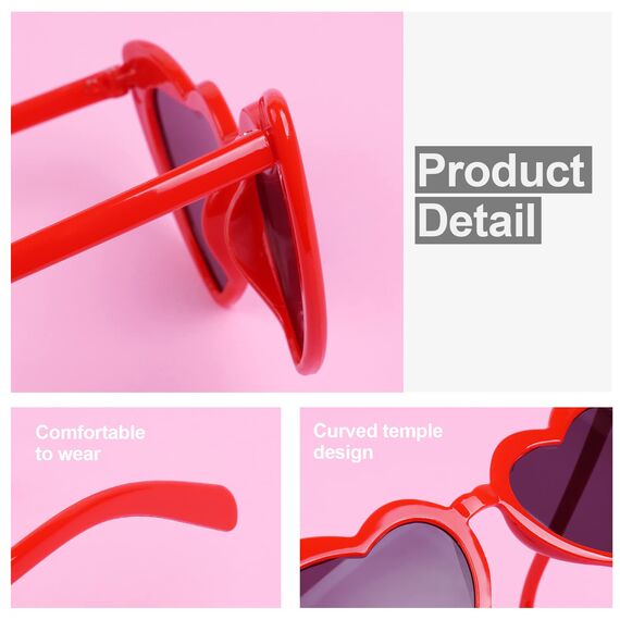 Ainiv Herz Sonnenbrille, 2 Stück Retro Katzenauge Herzbrille, UV400 Sonnenschutz und UV-Schutz Schwarze Graue Linse, Mode Brillen für Damen Herren Kinder Party Reise Fotoshooting (Schwarz+Rot)