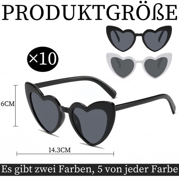10 Stück Herz Sonnenbrille,Herz Brille Ist Praktisch Und Sonnenbrille Sehr Modisch,Herzchen Brille Für Jeden Geeignet,Herzbrillen Für Partys Hochzeiten Und Andere Einstellungen (Schwarz Und Weiß)