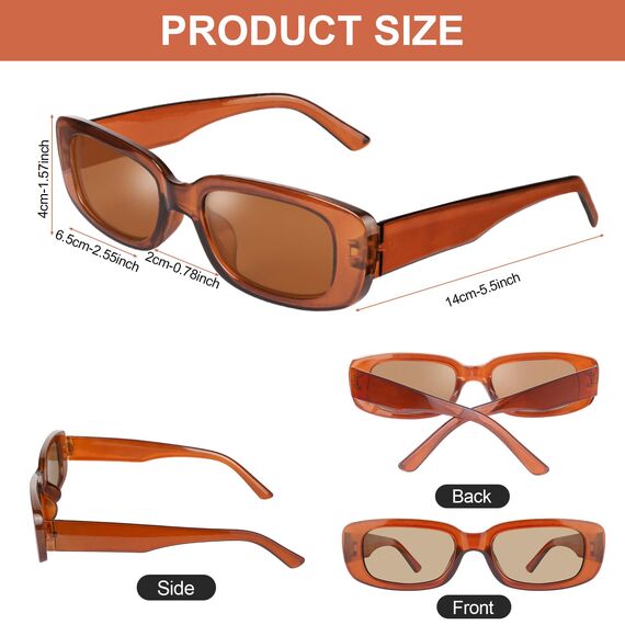 Ainiv 2 Stück Vintage Rechteckige Sonnenbrille, 90er Retro Sonnenbrillen, Modische Retro-Brille mit quadratischem Rahmen, UV400 Sonnenschutz und UV-Schutz, Trendy Brille für Damen Herren