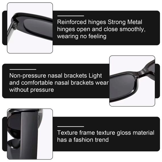 16 Stücke Vintage Rechteckige Sonnenbrille für Damen und Herren,Mode Sonnenbrille,Party Sonnenbrillen,Retro Brille mit UV Schutz Sunglasses, Brille Schwarz Sonnenbrillen für Outdoor Reise Fahren