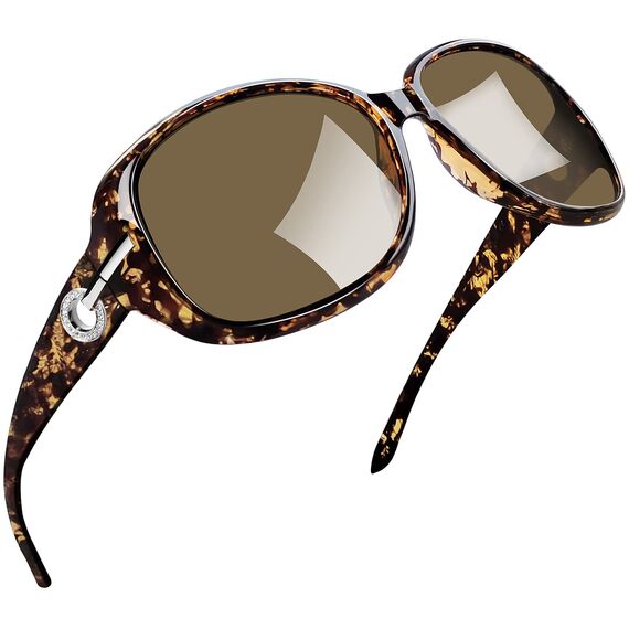 Joopin Klassische Damen Sonnenbrille Groß Polarisiert UV400 Vintage Leopardenmuster Übergroße Sonnenbrille Damen Stylisch mit XL Großer Rahmen (Crystal Amber)
