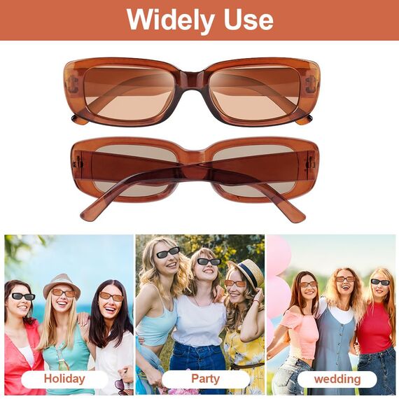 Ainiv 2 Stück Vintage Rechteckige Sonnenbrille, 90er Retro Sonnenbrillen, Modische Retro-Brille mit quadratischem Rahmen, UV400 Sonnenschutz und UV-Schutz, Trendy Brille für Damen Herren