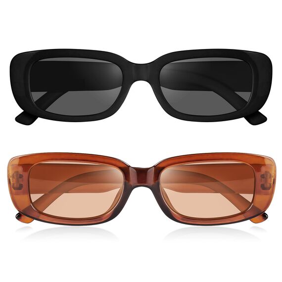 Ainiv 2 Stück Vintage Rechteckige Sonnenbrille, 90er Retro Sonnenbrillen, Modische Retro-Brille mit quadratischem Rahmen, UV400 Sonnenschutz und UV-Schutz, Trendy Brille für Damen Herren