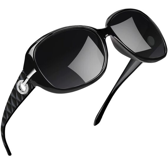 Joopin Polarisierte Sonnenbrille Damen Schwarz Elegante und Retro Große Sonnenbrille Frauen Klassisch Vintage Brille mit XL Übergroßer Rahmen (Schwarz)
