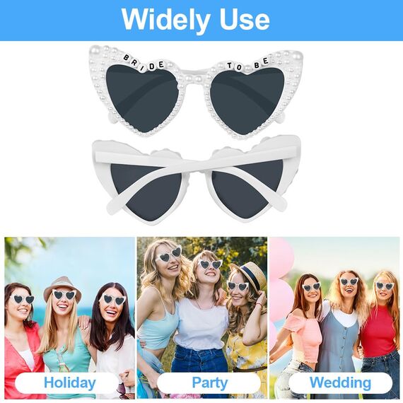 Ainiv Herz Sonnenbrille Perle, Sonnenbrille Herzform mit Perlenverzierung, UV400 Sonnenschutz und UV-Schutz Modische Retro Herz Brille für Braut Hochzeit Party, Geburtstagsfeier, Fasching, Karneval