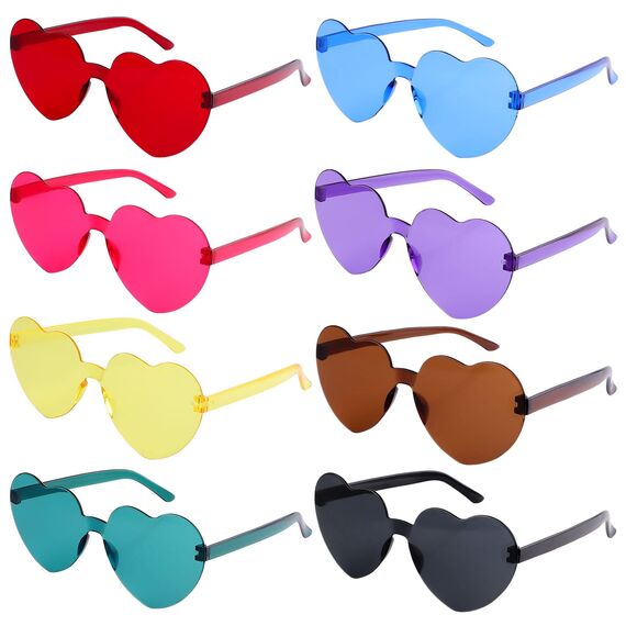 Ailvor Herz Sonnenbrille, 8 Paar Herzbrille, Lustige Partybrille, Randlose Sonnenbrille Herzform Set für Geburtstagsfeier, Hochzeit, Halloween Party Foto Requisiten (Bunt)