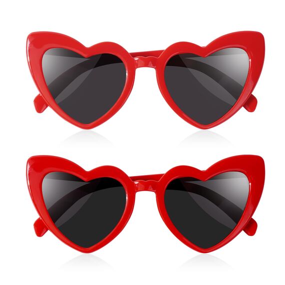 Ainiv Herz Sonnenbrille, 2 Stück Herzförmige Party-Sonnenbrille, UV400 Sonnenschutz und UV-Schutz Schwarze Graue Linse, Mode Brillen für Damen Herren Kinder Party Reise Fotoshooting (Rot)