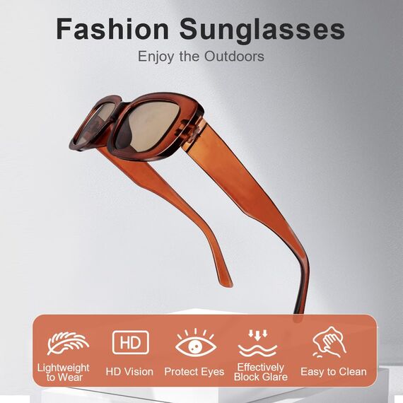 Ainiv 2 Stück Vintage Rechteckige Sonnenbrille, 90er Retro Sonnenbrillen, Modische Retro-Brille mit quadratischem Rahmen, UV400 Sonnenschutz und UV-Schutz, Trendy Brille für Damen Herren