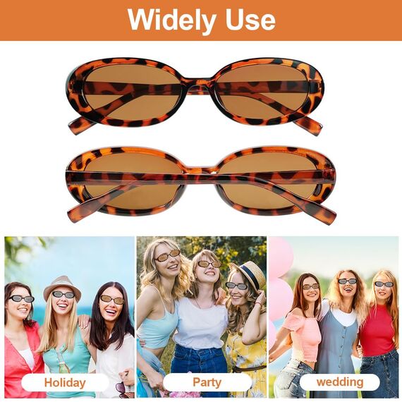 Ainiv 2 Stück Vintage Oval Sonnenbrille, 90er Retro Sonnenbrillen, Modische Retro-Brille, Party Sonnenbrille, UV400 Sonnenschutz und UV-Schutz, Trendy Brille für Damen Herren（2 Stile）