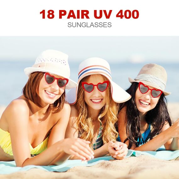 Ainiv Herz Sonnenbrille, 2 Stück Herzförmige Party-Sonnenbrille, UV400 Sonnenschutz und UV-Schutz Schwarze Graue Linse, Mode Brillen für Damen Herren Kinder Party Reise Fotoshooting (Rot)