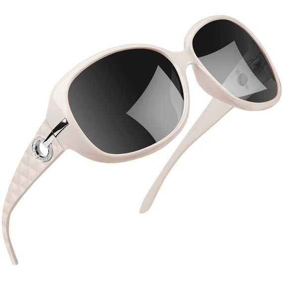 Joopin Weiße Sonnenbrille Damen Groß und Klassische Polarisierte Sonnenbrille UV400 Vintage Brillen mit XL Übergroßer Rahmen (Elegant Beige)