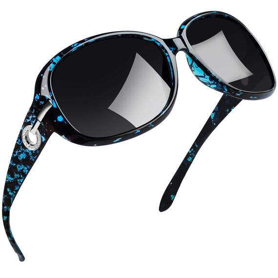 Joopin Große Damen Sonnenbrille Dunkel Vintage und Polarisierte Sonnenbrille Damen Elegante Retro Brille Oversize UV400 (Blau Bernstein/Schwarz)