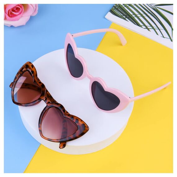Ainiv Herz Sonnenbrille, 2 Stück Retro Katzenauge Herzbrille, UV400 Sonnenschutz und UV-Schutz Schwarze Graue Linse, Mode Brillen für Damen Herren Kinder Party Reise Fotoshooting (Schildpatt + Rosa)