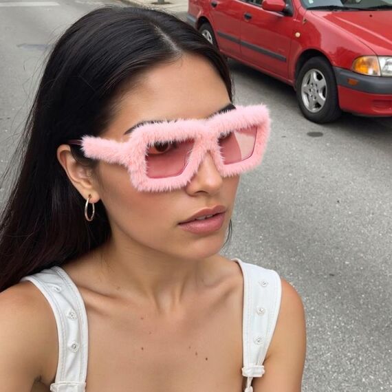 arrderly 1 Piece Oversized Plüsch-Sonnenbrille,Modische Personalisierte Sonnenbrille, Plüschrand Katzenauge Sonnenbrille,Partybrillen für Fasching Foto Requisiten Geburtstagsfeier