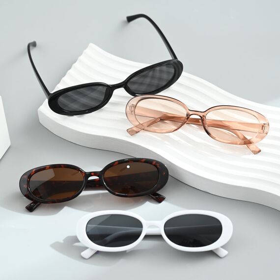 Unning 4 Stück Oval Sonnenbrille Damen Vintage Kleine Schmal Sonnenbrillen Set 90er Retro Ovale Brille Für Damen