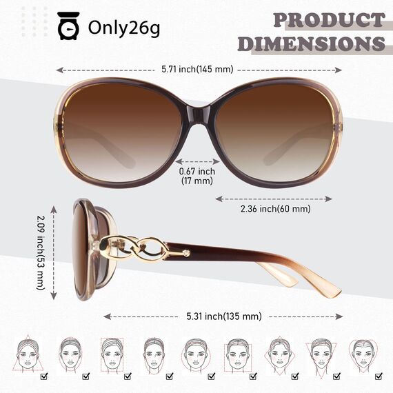 Sunier Sonnenbrille Damen Polarisiert Groß Übergroße Elegant Klassische Vintage Oversize Sonnenbrille Frauen mit 100% UV400 Schutz