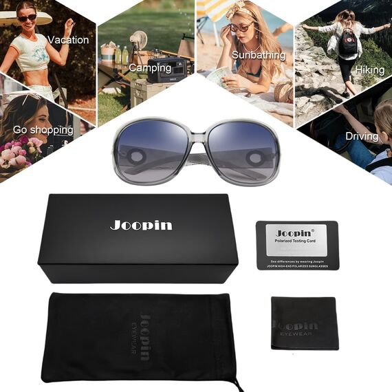 Joopin Übergroße Sonnenbrille Damen Grau Polarisiert UV400 Klassisch Vintage Damen Sonnenbrille Groß Elegant (Transparent Grau)