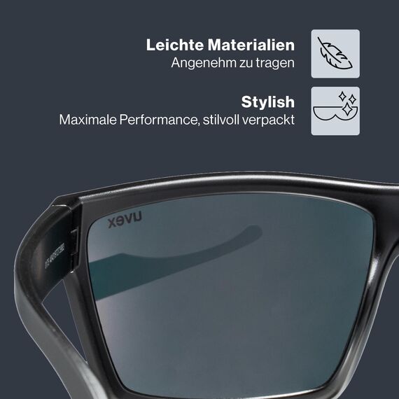 Uvex LGL 29 - Sonnenbrille für Damen und Herren - starker Schutz vor Sonnenstrahlung - inkl Schriftzug auf den Bügeln - black matt/red - one size