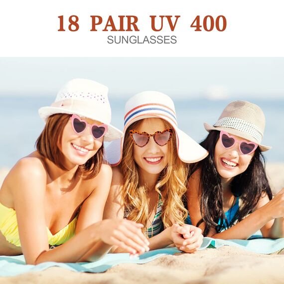 Ainiv Herz Sonnenbrille, 2 Stück Retro Katzenauge Herzbrille, UV400 Sonnenschutz und UV-Schutz Schwarze Graue Linse, Mode Brillen für Damen Herren Kinder Party Reise Fotoshooting (Schildpatt + Rosa)