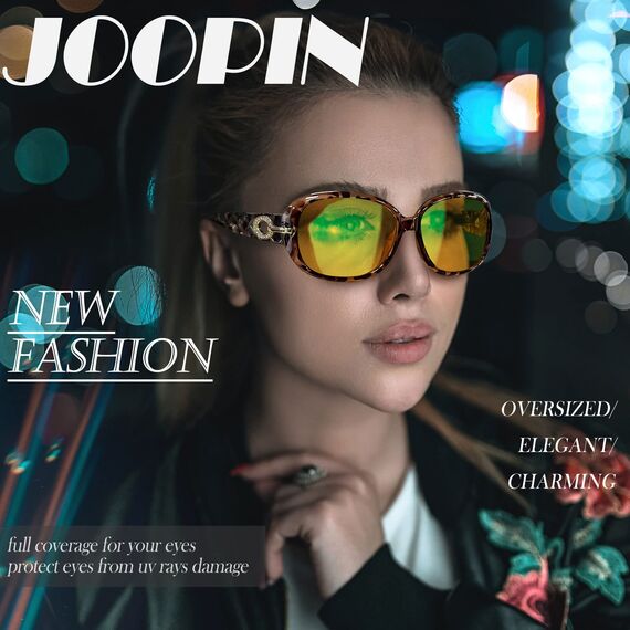 Joopin Retro Nachtbrille zum Autofahren Große Nachtsichtbrillen Damen und Nachtfahrbrille Gelb Sonnenbrille Damen Groß Nachtsicht UV400 XL (Leopard/Gelb)