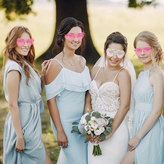 Aurasky Bride Herz Brille, JGA Partybrillen Set, 1 Braut + 8 Team Braut Brille, Bride to Be Herz Sonnenbrille, für Braut Junggesellinnenabschied Frauen Accessoires und Hochzeitsfeier (Rosa)