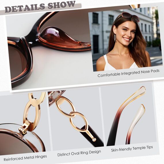 Sunier Sonnenbrille Damen Polarisiert Groß Übergroße Elegant Klassische Vintage Oversize Sonnenbrille Frauen mit 100% UV400 Schutz