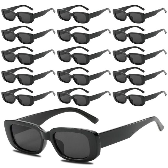 16 Stücke Vintage Rechteckige Sonnenbrille für Damen und Herren,Mode Sonnenbrille,Party Sonnenbrillen,Retro Brille mit UV Schutz Sunglasses, Brille Schwarz Sonnenbrillen für Outdoor Reise Fahren