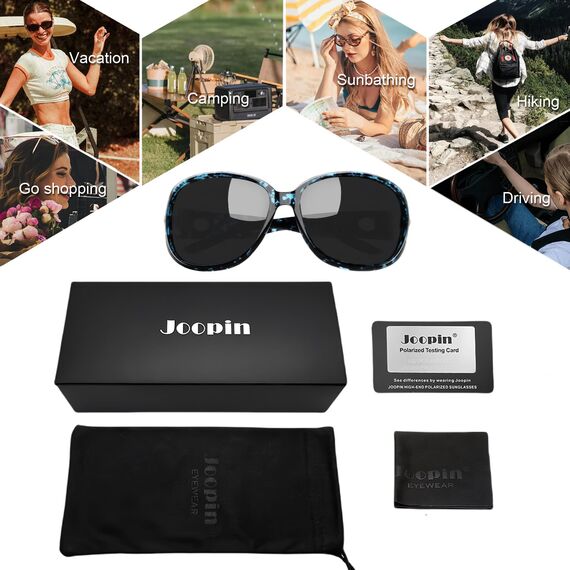 Joopin Große Damen Sonnenbrille Dunkel Vintage und Polarisierte Sonnenbrille Damen Elegante Retro Brille Oversize UV400 (Blau Bernstein/Schwarz)