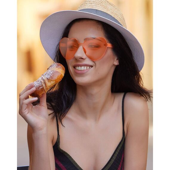 QLEUIFT 2 pcs Herzform Sonnenbrille Multicolor Randlose Herzförmige Brille Mode Herz Übergroße Mode Sonnenbrille Eyewear für Frauen, Orange
