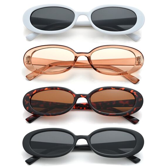 Unning 4 Stück Oval Sonnenbrille Damen Vintage Kleine Schmal Sonnenbrillen Set 90er Retro Ovale Brille Für Damen